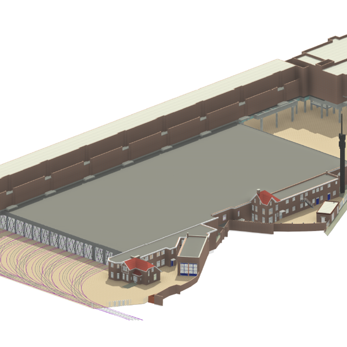 Mock-up van het bovenaanzicht van nieuwe remise Scheveningen Mock-up van het bovenaanzicht van nieuwe remise Scheveningen